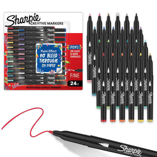 Sharpie Creative Marker - Paquete variado, marcadores de pintura acrílica a base de agua, punta fina, surtidos, 24 unidades