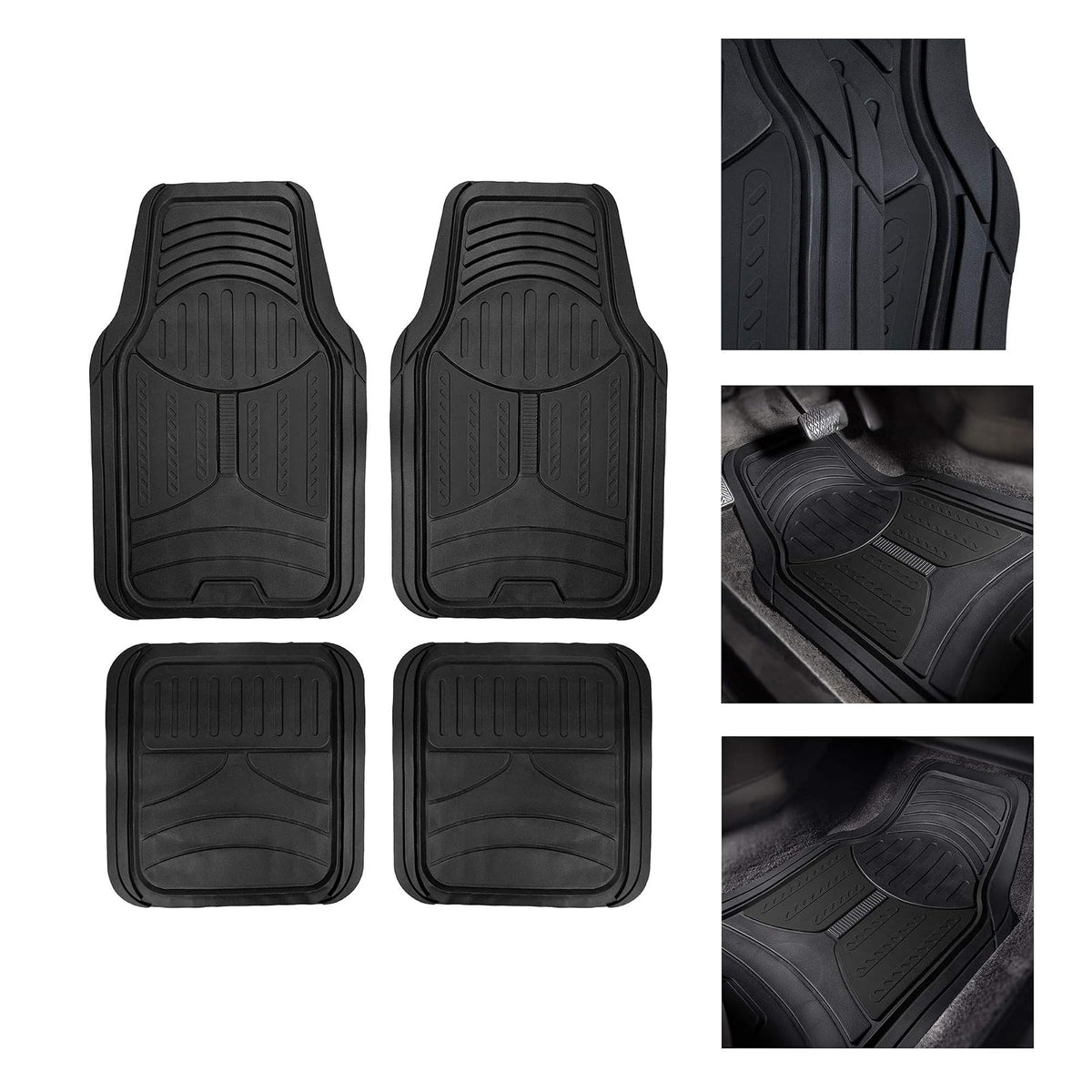 FH GROUP - Suelo de caucho F11313BLACK (juego completo de tapetes negros para adaptarse a las alfombrillas)