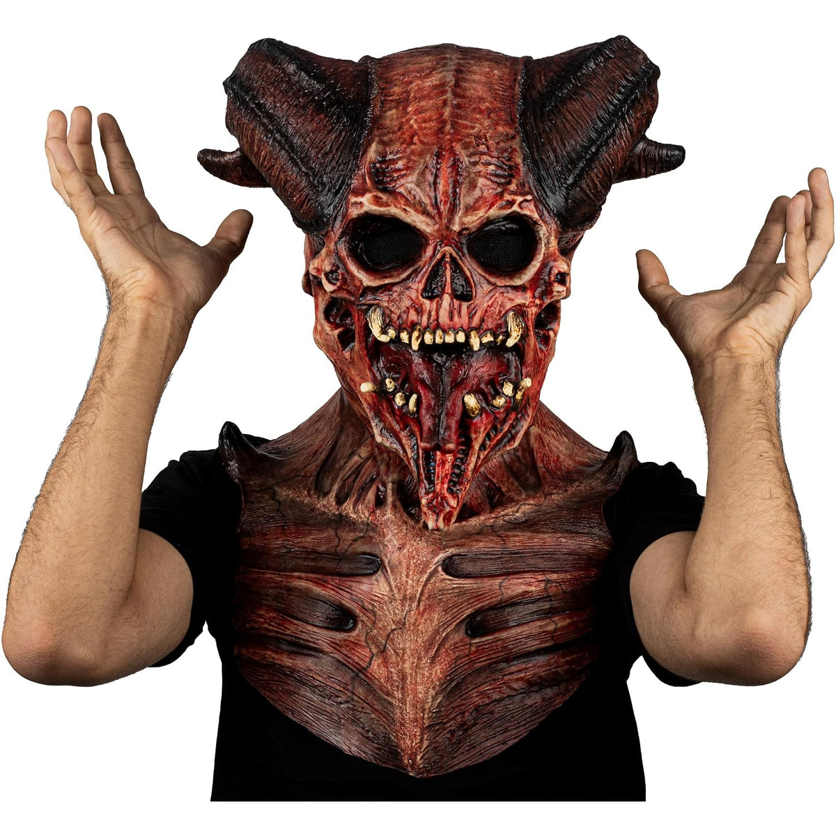 Ghoulish Productions Máscara De Látex Astaroth Devil´s, Accesorio Cosplay Calavera Demonio Rojo, Disfraz Aterrador para Halloween y Fiestas Temáticas, Cosplay Demonio con Cuernos, Diseño Artesanal