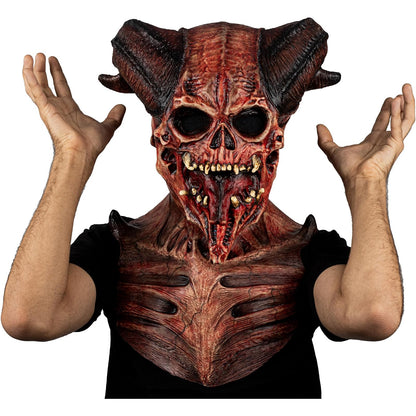 Ghoulish Productions Máscara De Látex Astaroth Devil´s, Accesorio Cosplay Calavera Demonio Rojo, Disfraz Aterrador para Halloween y Fiestas Temáticas, Cosplay Demonio con Cuernos, Diseño Artesanal