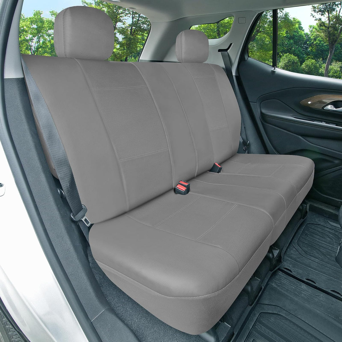 FH GROUP FH-PU007217 3 Row Deluxe Leatherette Car Seat Covers w. 7 Headrests, Airbag Compatible and Rear Split Bench, Gray Color
