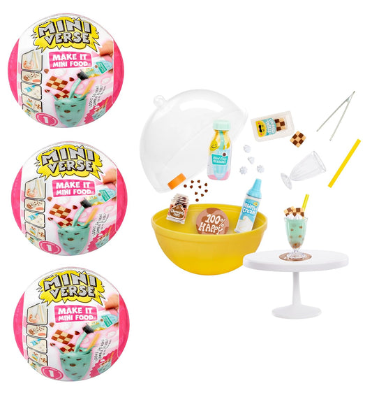 MINIVERSE, Comida Miniatura, Kit de Heladería, Make It Mini Food, Juguetes Sorpresa, 3 Cápsulas Misteriosas de Postres