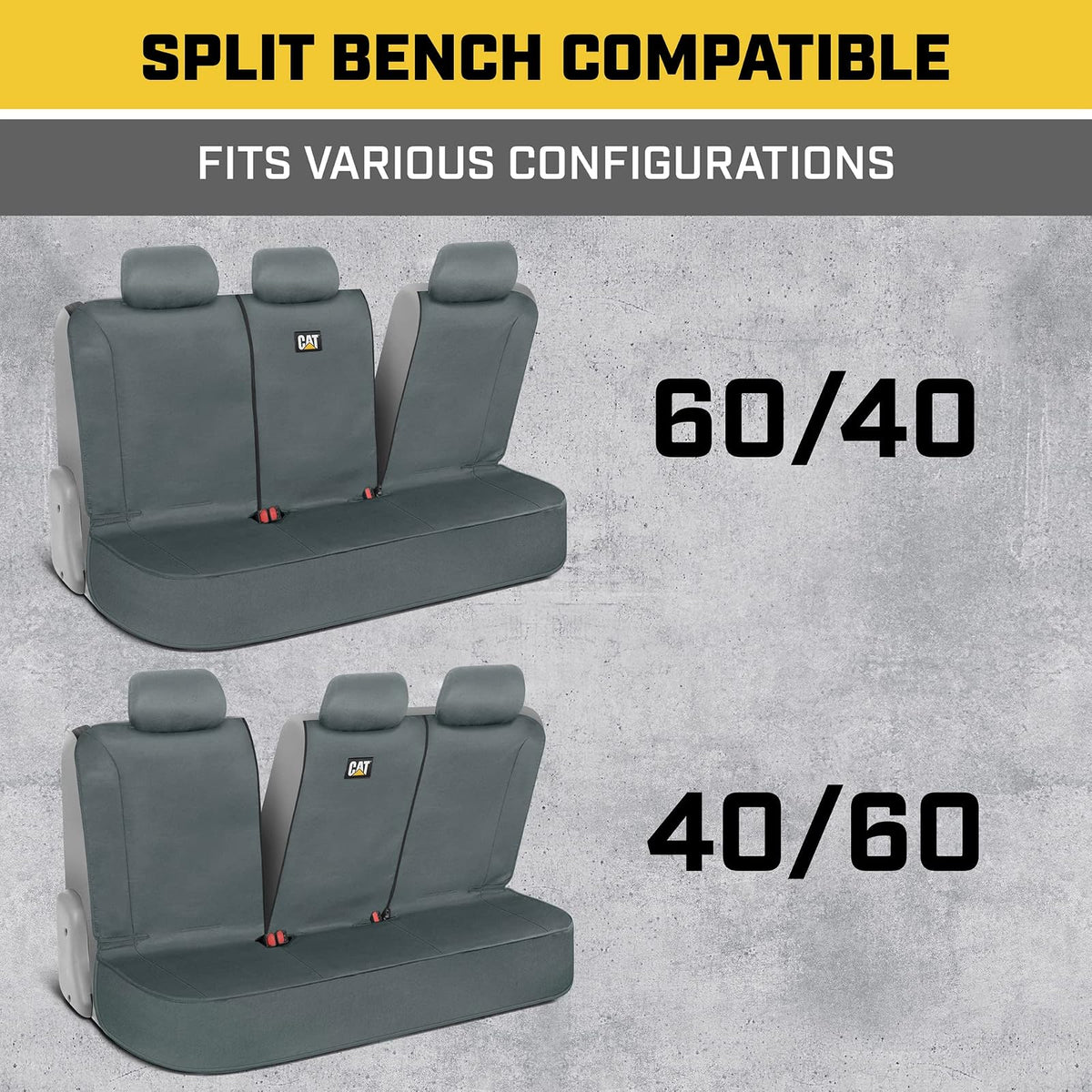 Caterpillar Flexfit - Funda de Asiento Trasero para Automóviles, Camiones, SUV, Protector de Banco Trasero Dividido con Cierre con Material de Lona Duradero, Cubierta Interior en Gris