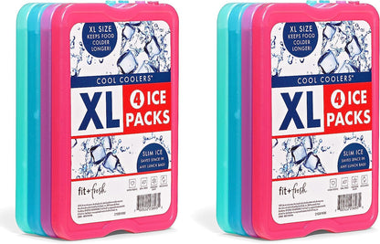 Cool Coolers by Fit + Fresh, reutilizables y de larga duración XL Slim Ice Packs, paquetes fríos para loncheras, paquete de hielo para bolsas de almuerzo. Accesorios para camping, playa, almuerzo y trabajo, paquete de 12 unidades, multicolor