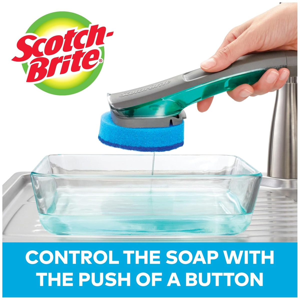 Scotch-Brite Kit avanzado de control de jabón antiarañazos, 1 varita de plato y 5 recambios de esponja, evita que el jabón se filtre, garantía sin fugas, lo mejor para ollas y sartenes antiadherentes,