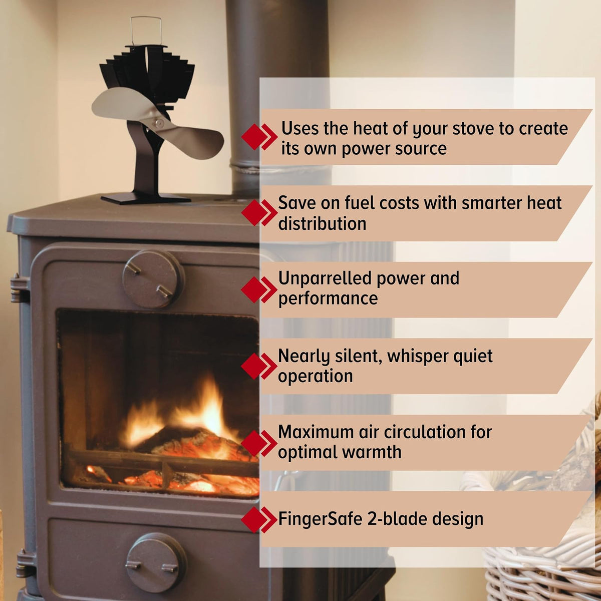 Ecofan AirMax - Ventilador de estufa de calor - Diseño clásico potente, rendimiento excepcional, perfecto para estufas de leña, 175 CFM, circula el aire caliente de manera eficiente y reduce el costo