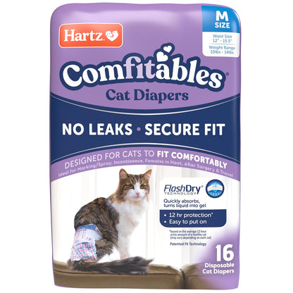 Hartz Comfitables - Pañales para Gatos, Talla M, 16 Unidades, Ajuste cómodo y Seguro, fácil de Poner