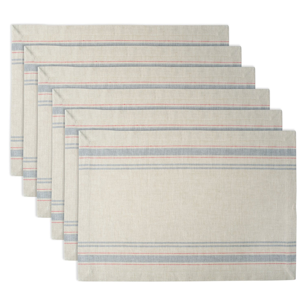DII - Manteles Individuales de Algodón a Rayas Francesas, Cambray Gris, Juego de 6 - Gris pardo con gris