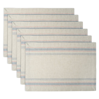 DII - Manteles Individuales de Algodón a Rayas Francesas, Cambray Gris, Juego de 6 - Gris pardo con gris