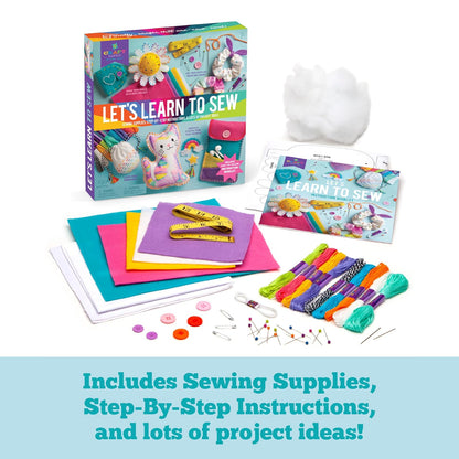 Craft-tastic Let's Learn to Sew – Mini kit de costura, artes y manualidades, suministros de arte, kit de bordado para principiantes, incluye suministros de costura, instrucciones fáciles de plegar,