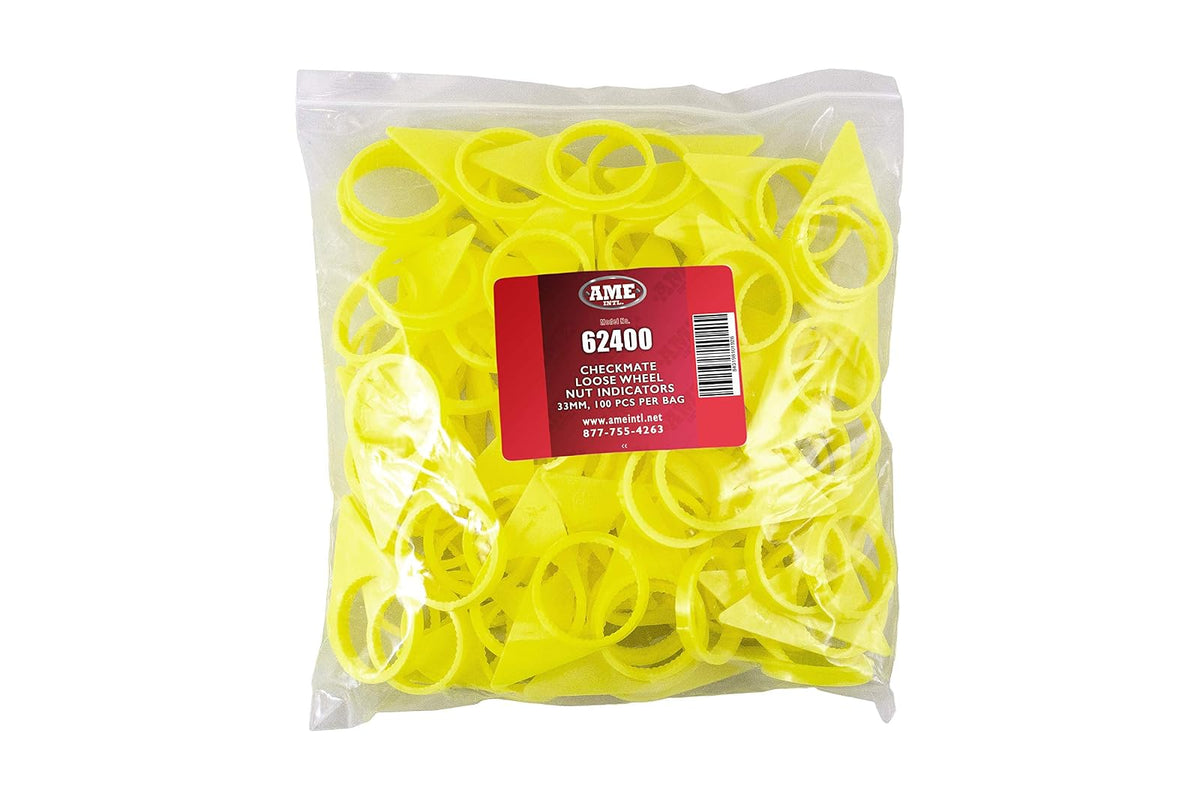 AME Intl Checkmate Indicador de Tuerca de Rueda Suelta 62400-200, 33 mm, Amarillo, Paquete de 200