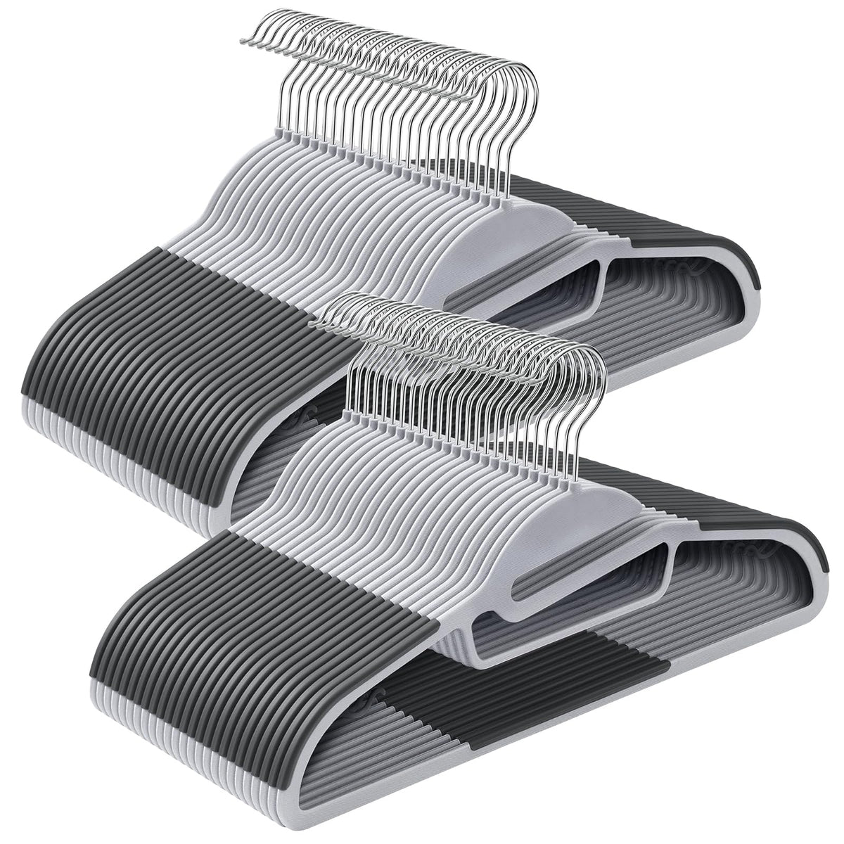 SONGMICS 50 Perchas de Plástico Antideslizantes Gancho Giratorio 360° - Gris Claro + Gris Oscuro