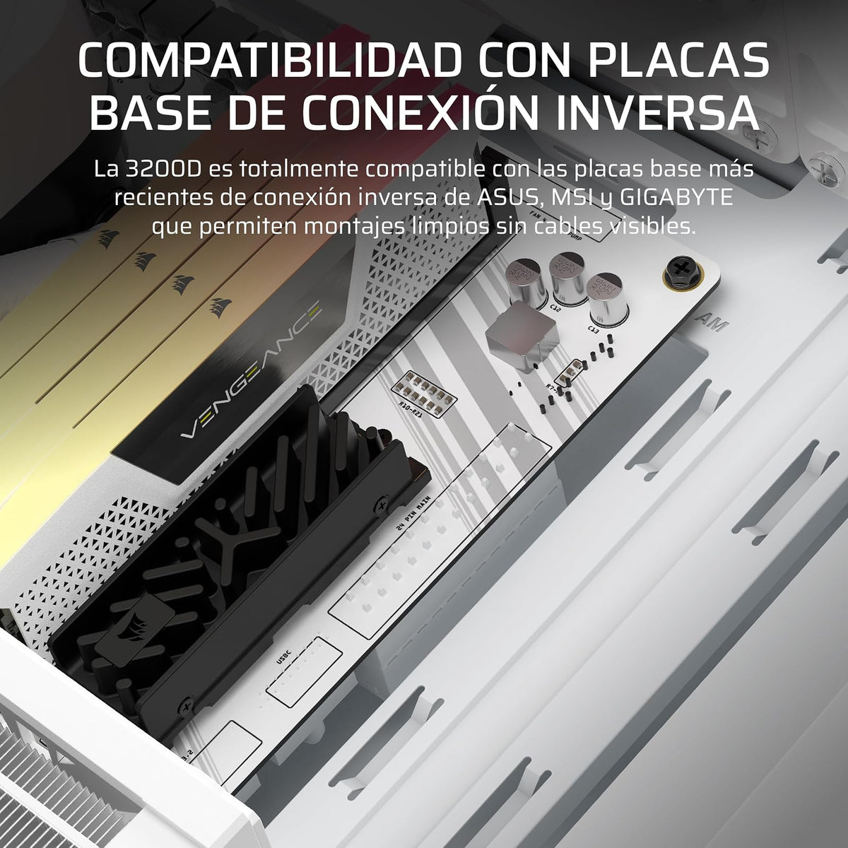 Corsair 3200D RS Caja para PC Semitorre – Blanco | 3 Ventiladores RS120 PWM Incluidos, Brazo Anticaída GPU, ASUS BTF, MSI Project Zero, Gigabyte Project Stealth