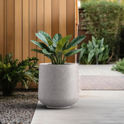 Kante - Macetero Redondo de hormigón de 15.3 Pulgadas de diámetro, para Interiores y Exteriores, con Orificio de Drenaje y tapón de Goma para el hogar, jardín, Patio, Gris Claro
