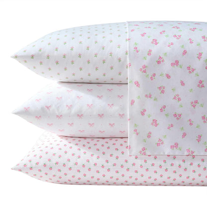 Laura Ashley - Juego de sábanas para niños, Ultra Suave y Transpirable con Fundas de Almohada a Juego, Resistente a Las Arrugas, Esencial Ideal para la habitación de Las niñas (Bonitos Lazos, Rosa,