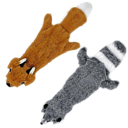 Best Pet Supplies Juguete de Piel Sin Relleno 2 en 1 para Perro - Mapache y zorro - Small
