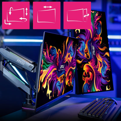 MSI MPG MT201DR V2 - Brazos de Soporte para Monitor Dual RGB Premium, Soporte de 17-35", Compatible con VESA, Soporte Ajustable Resistente con Resorte de Gas, Capacidad de 20 kg por Pantalla