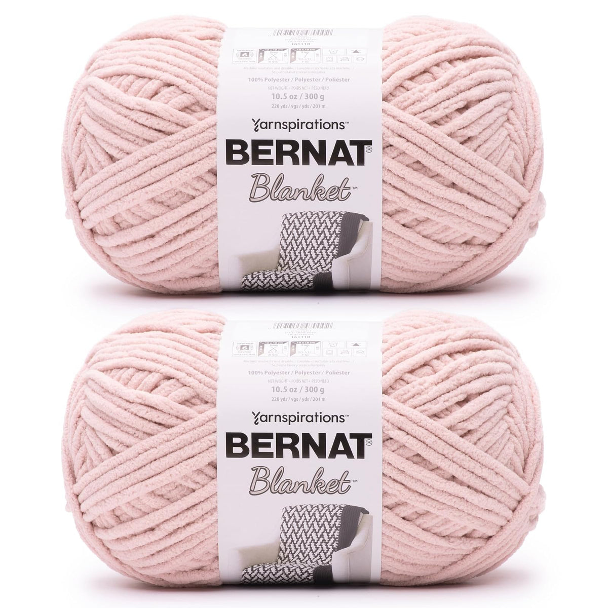 Bernat Blanket Estambre Chenille, Tonos Sólidos - Manta BB - Paquete de 2 - POLVO ROSA