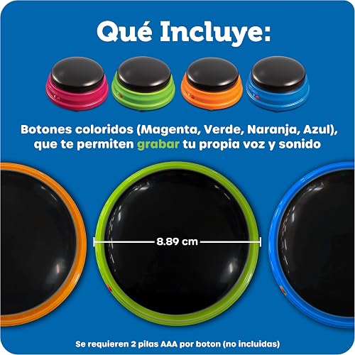 Learning Resources Recordable Answer Buzzers Set de 4 | Materiales para Maestros y Clases, Botón de Efectos de Sonido, Juegos de Trivia, Herramientas de Participación
