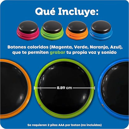 Learning Resources Recordable Answer Buzzers Set de 4 | Materiales para Maestros y Clases, Botón de Efectos de Sonido, Juegos de Trivia, Herramientas de Participación