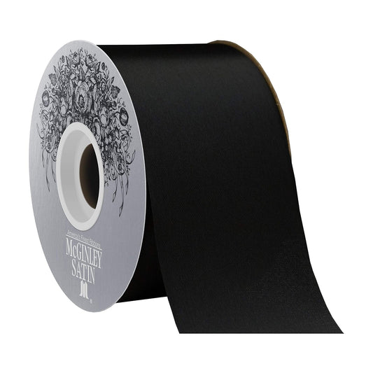 McGinley Mills - Cinta de satén de acetato de 2.5 pulgadas de ancho, color negro, carrete de 50 yardas