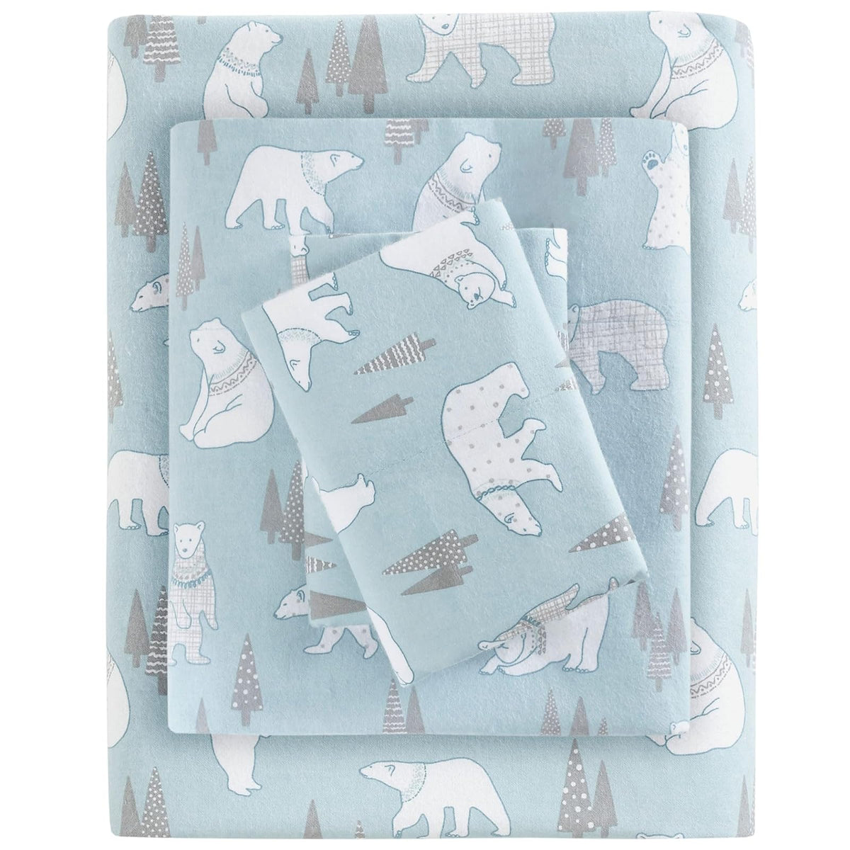 True North by Sleep Philosophy Juego de Sábanas de Franela - Blue Polar Bears - Twin