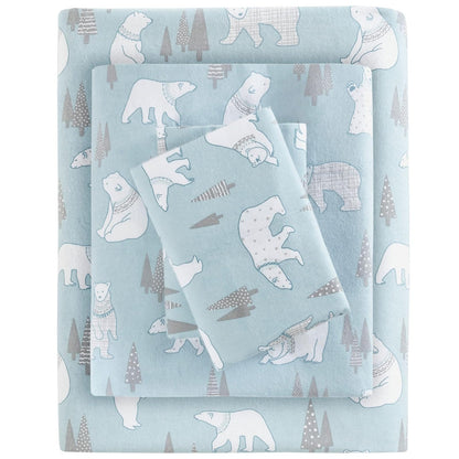 True North by Sleep Philosophy Juego de Sábanas de Franela - Blue Polar Bears - Twin