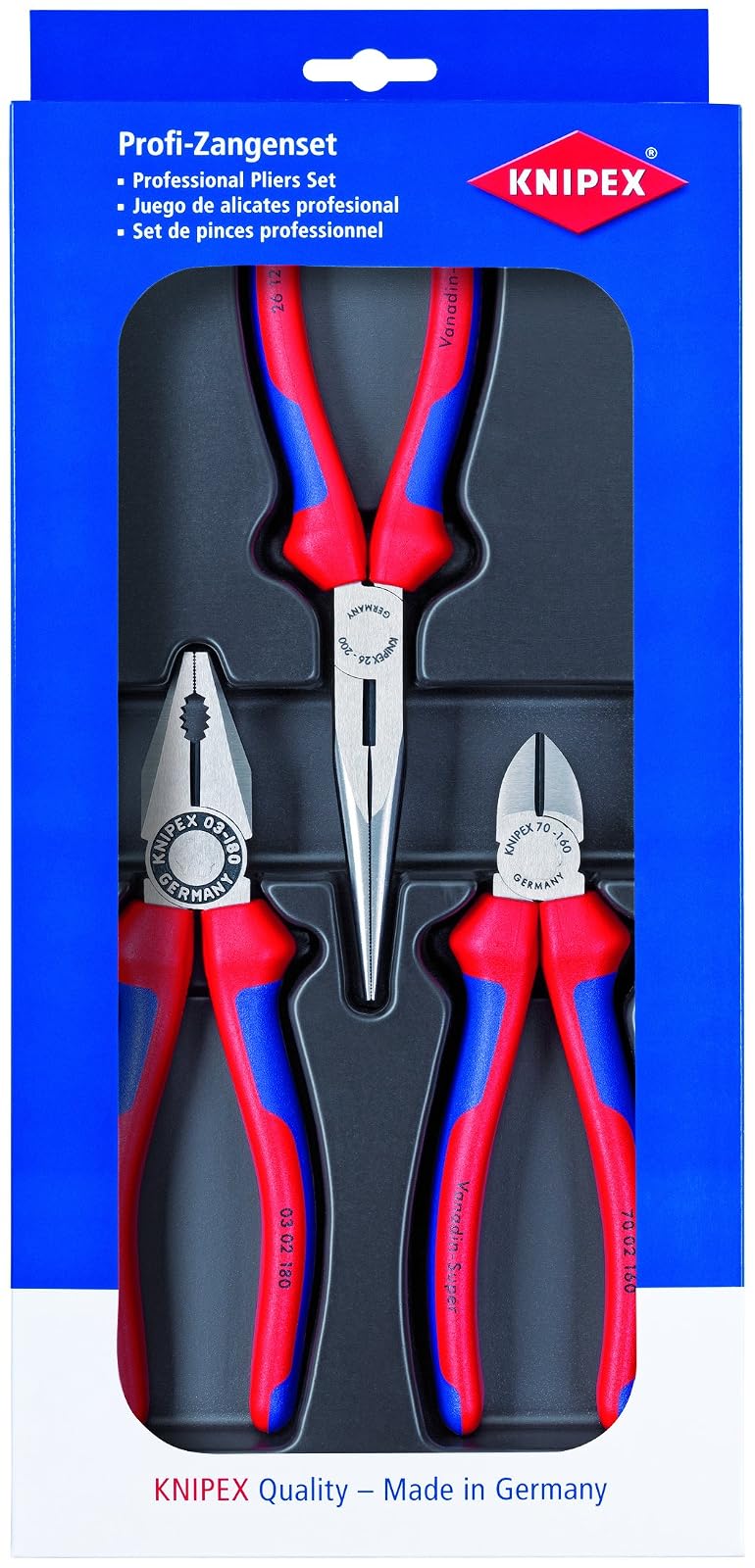 KNIPEX Herramientas - 3 piezas de combinación multicomponente, nariz larga, juego diagonal (2011)