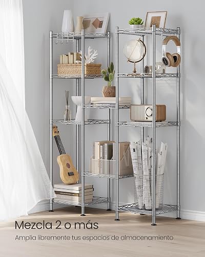 SONGMICS Estantería de Baño de Metal, Carga 20 kg por Nivel, Gris y Blanco | Organizador con 5 Hojas de PP, 30 x 30 x 121 cm, Diseño Expandible, Colección DALTEN MLGR023S01