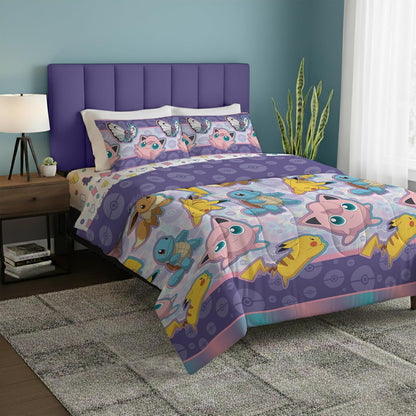 Northwest Pokemon Juego de Cama de tamaño Completo en una Bolsa, Ropa de Cama de Anime para niños, Mantas para niños y niñas, Batalla amistosa