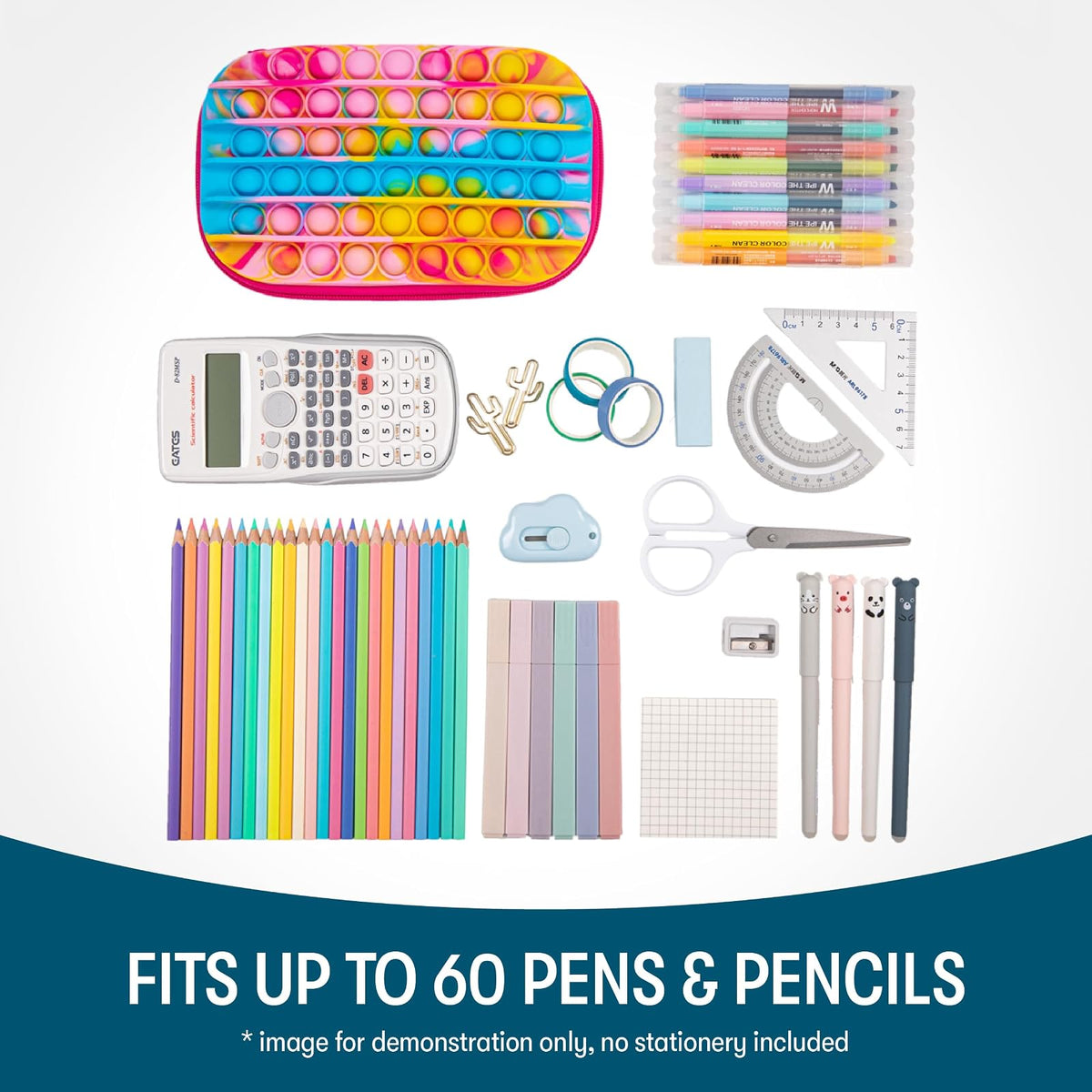 ZIPIT POP - Caja de lápices para niñas, juguete para la ansiedad, estuche sensorial de silicona para presionar, estuche para lápices de gran capacidad (arco iris)