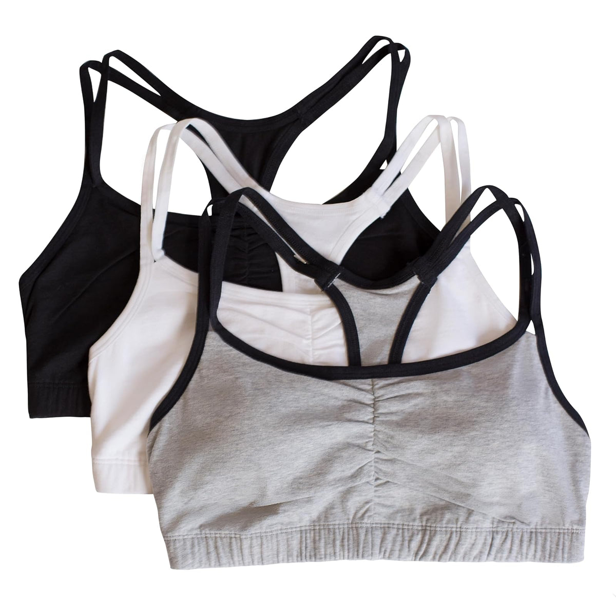 Fruit of the Loom Brasier Deportivo Algodón Paquete de 3 - 38 - Gris con Negro - Blanco - Negro