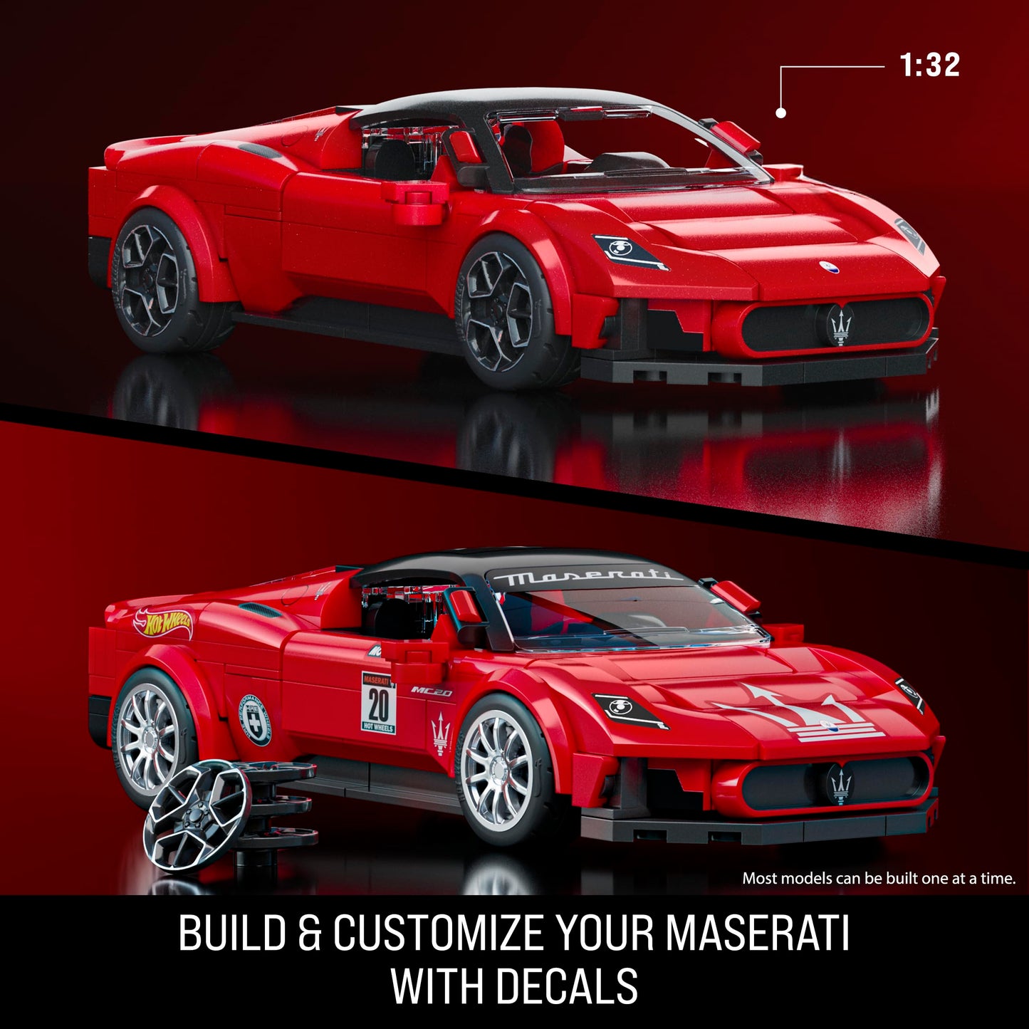 Mattel Brick Shop Hot Wheels Juguete de Construcción Speed Maserati MC20 Escala 1:32 con Placa Coleccionable y Auto Metálico Incluye Placa de colección y Auto Exclusivo de Metal