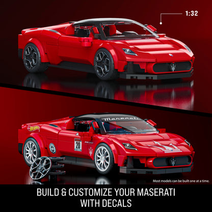Mattel Brick Shop Hot Wheels Juguete de Construcción Speed Maserati MC20 Escala 1:32 con Placa Coleccionable y Auto Metálico Incluye Placa de colección y Auto Exclusivo de Metal