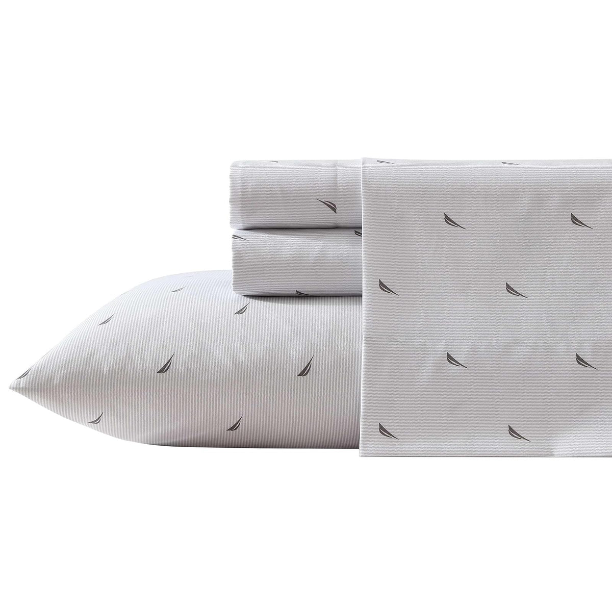 Nautica - Juego de sábanas Individuales, Ropa de Cama de Microfibra Transpirable y refrescante con Fundas a Juego, Juego de Cama Resistente a Las Arrugas (Clase J a Rayas náuticas, Gris, tamaño
