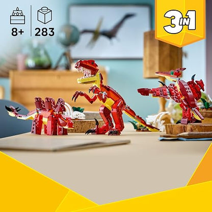 LEGO Creator “3 en 1” Dinosaurio Feroz – Juguete – Set con 3 Formas de Construirlo: Velocirraptor, Stegosaurus o Pterosaurio – Figuras para Peques a Partir de 8 Años – 31379