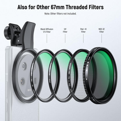 NEEWER Juego de 7 67mm Filtros ND, Compatible con Android Samsung Google Pixel Huawei Xiaomi Clip On CPL+ ND32 + Starlight + GND(Rojo/Naranja/Amarillo/Azul), Kit Accesorios Foto Lentes Cámara, FL-P11