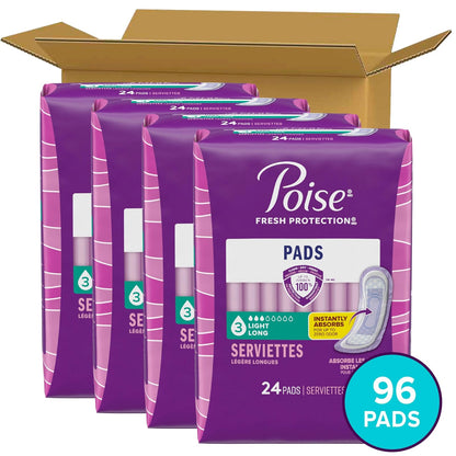 Poise Incontinence Pads, Light Absorbency, Long, 24 Count