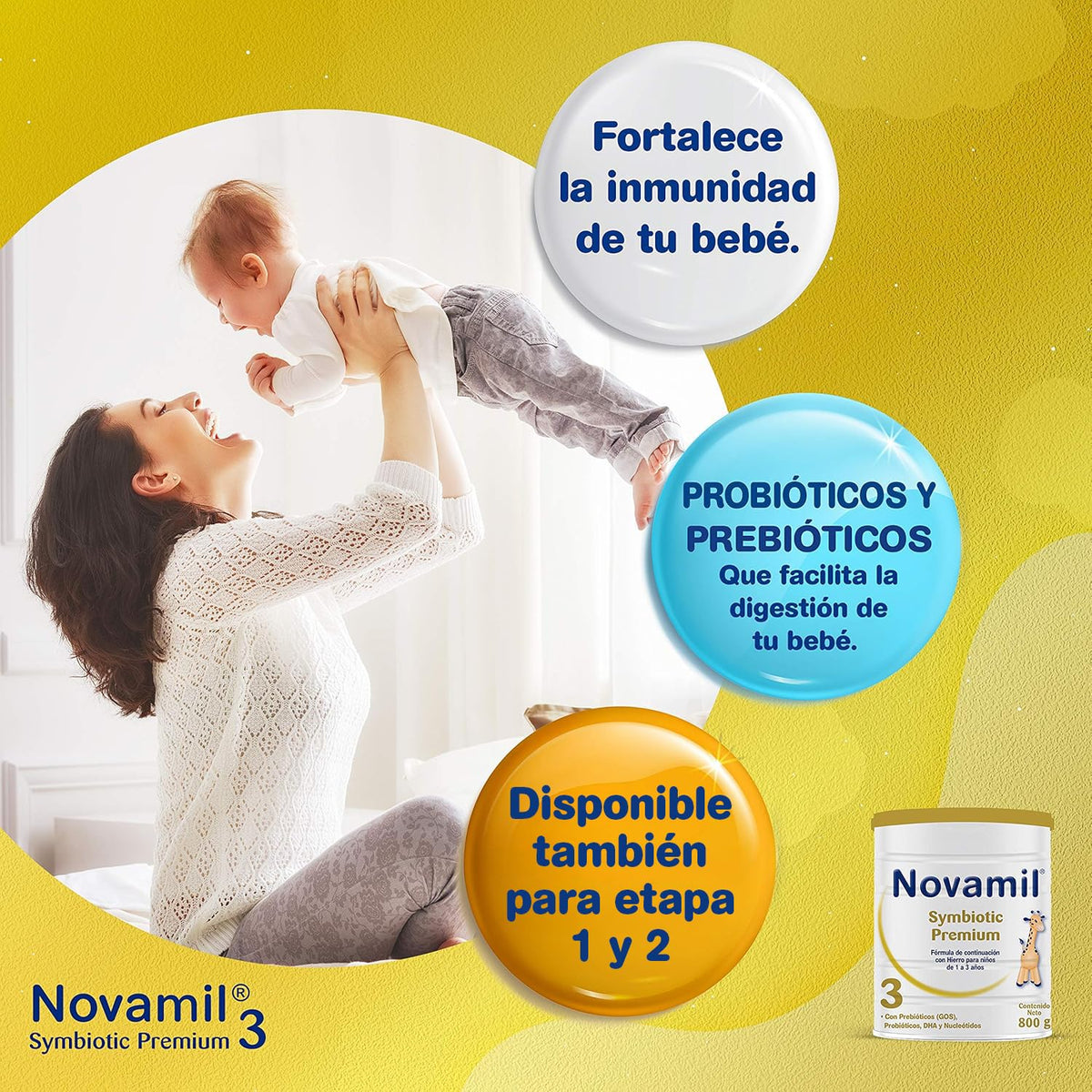 NOVAMIL - Symbiotic Premium Etapa 3, de 1 a 3 años de edad, bote con 800g