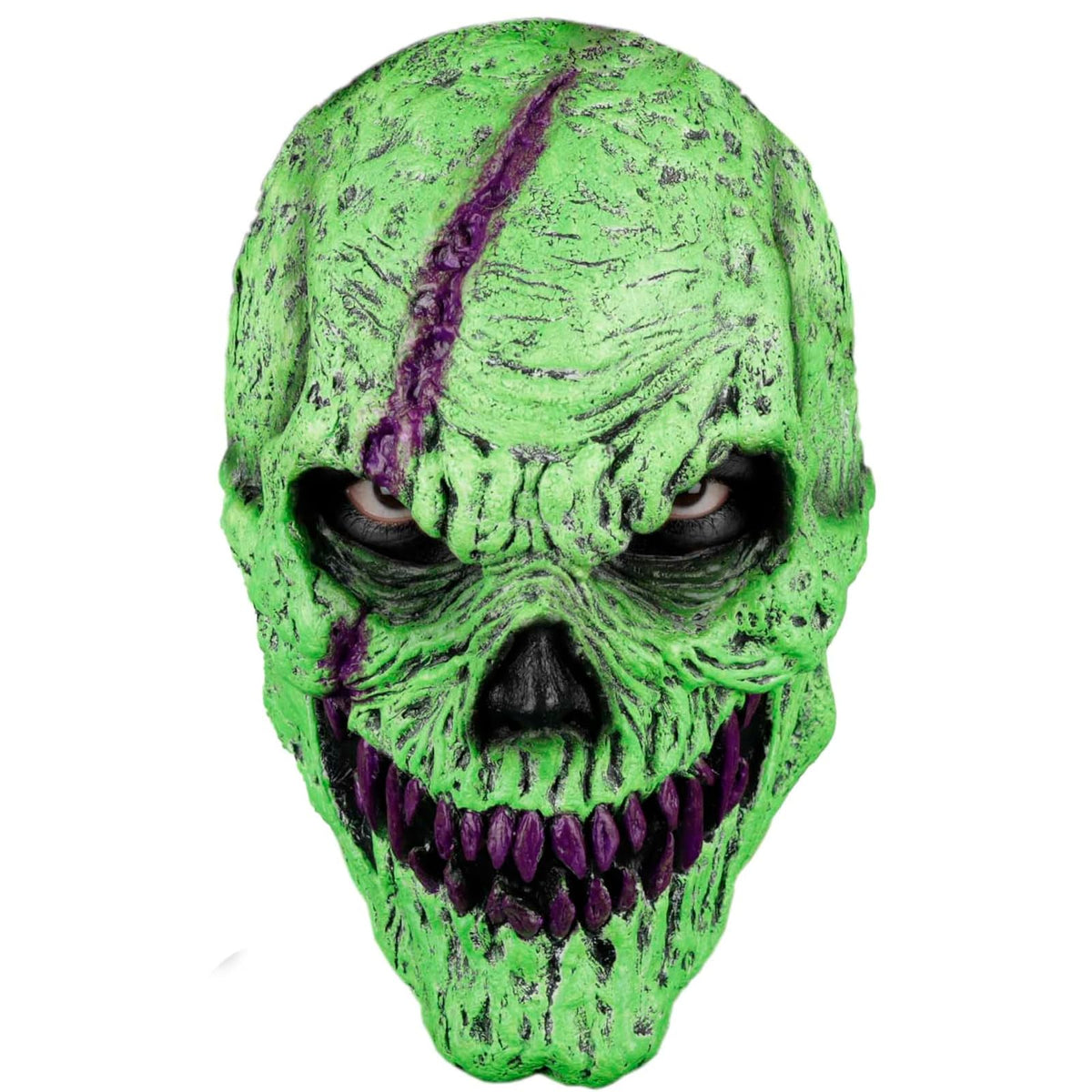 Ghoulish Productions Máscara De Látex Skull fangs Green Monster, Urban Mask Efecto Neón Calavera Creepy, Disfraz Aterrador para Halloween y Fiestas Temáticas, Cosplay, Diseño Artesanal Face Mask