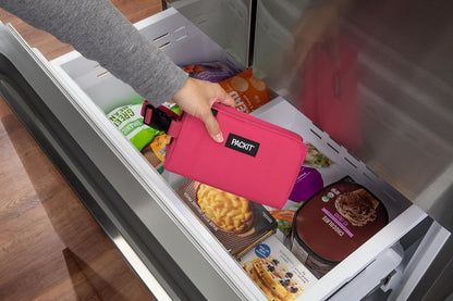 PackIt® - Caja de aperitivos congelable, magenta, construida con tecnología ECOFREEZE®, plegable, reutilizable, cierre de cierre con asa de hebilla, diseñada para aperitivos de trabajo, aperitivos