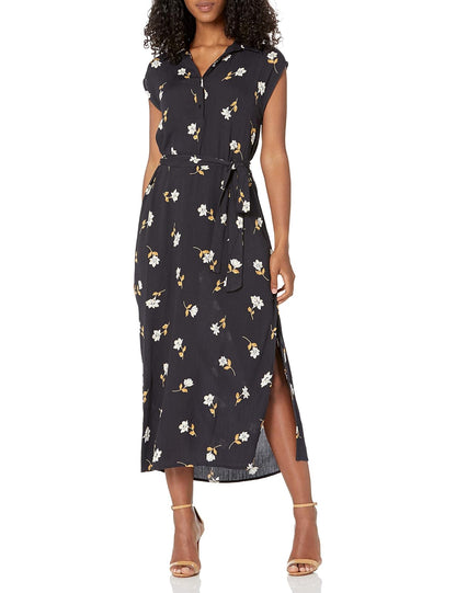 Billabong Vestido Midi con Botones y Cinturón para Mujer - M - Negro Floral