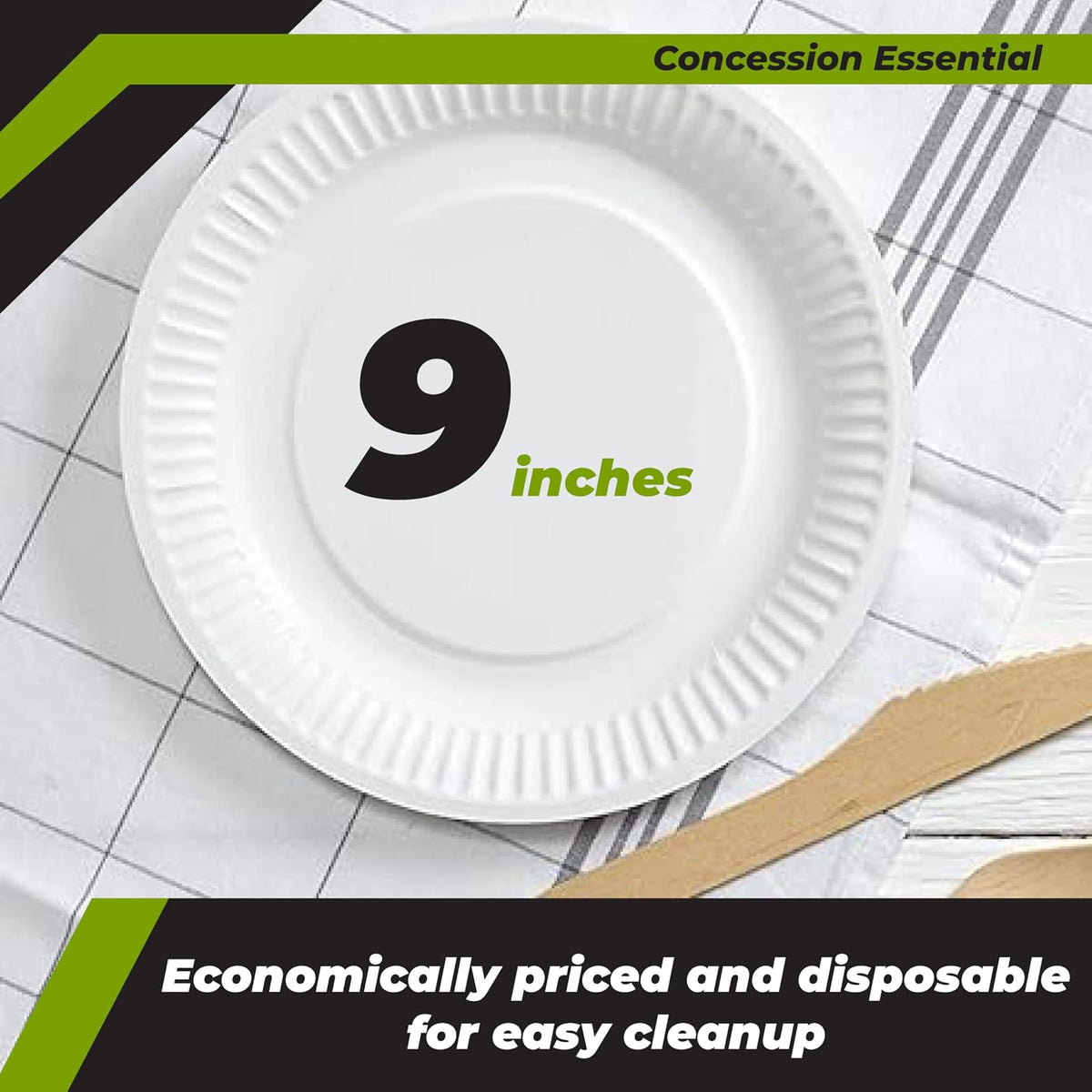 Concession Essentials - Plato de papel de 9 pulgadas sin revestimiento, color blanco, 200 unidades
