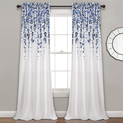 Lush Decor Cortinas Florales con Filtro de Luz, Azul Marino - 132.1An x 213.4Al cm (2 Paneles) - Azul marino y azul