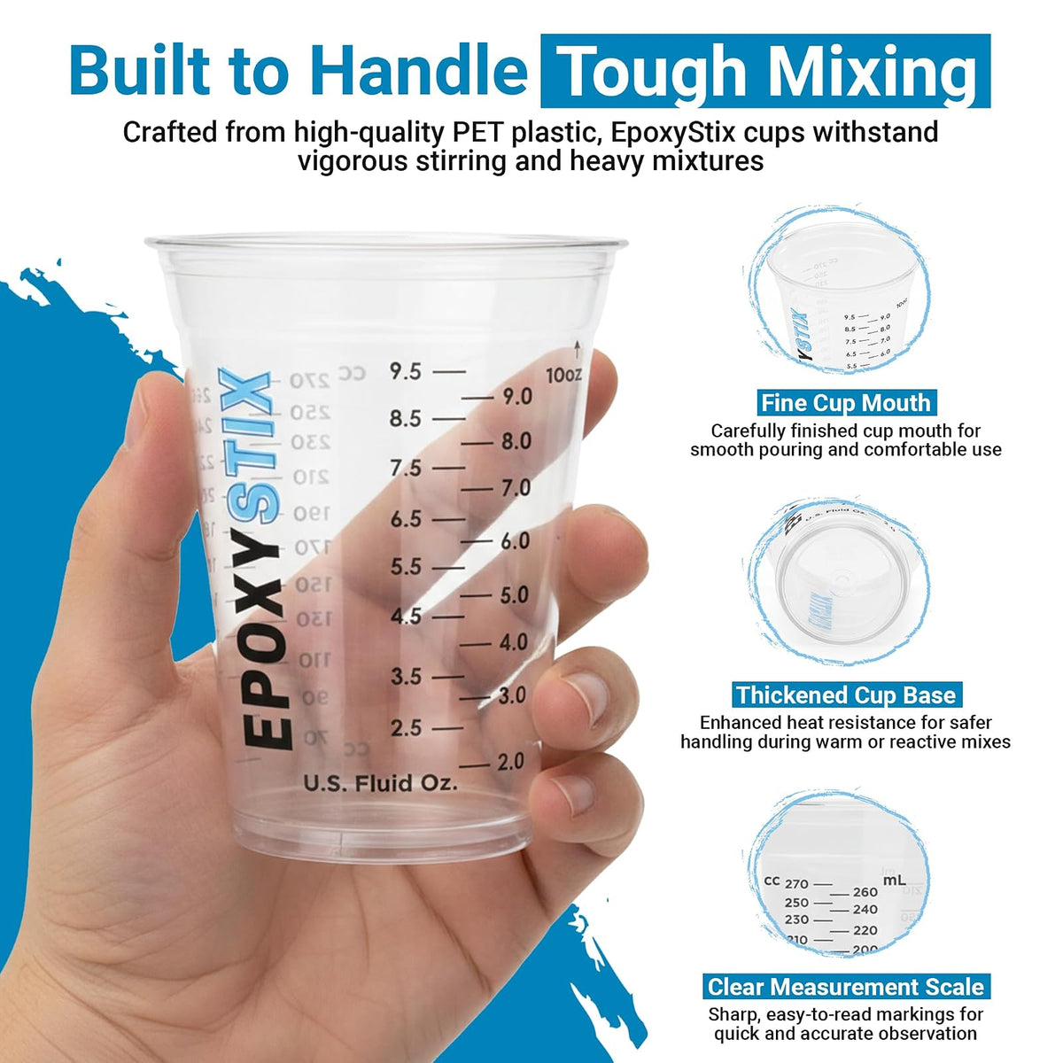 Paquete de 100 tazas graduadas de 12 onzas, para mezclar de 350 ml, para mascotas duraderas, marcas de medición transparentes en oz, ml y tazas, para resina, pintura, mezcla y manualidades