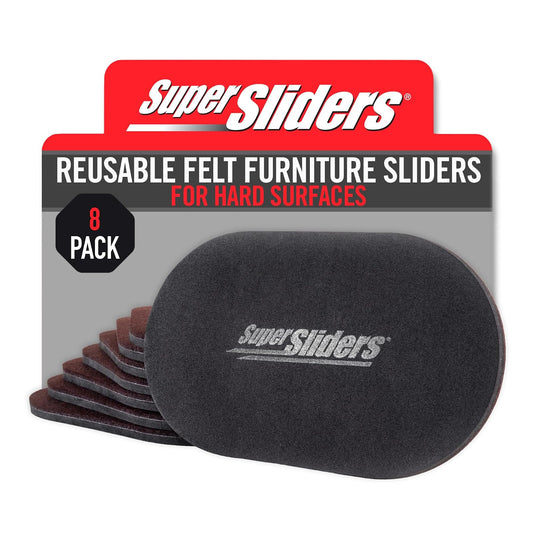 Super Sliders - Deslizadores ovalados de muebles reutilizables de 5 3/4 pulgadas x 9 1/2 pulgadas para superficies duras, movimiento sin esfuerzo y protección de superficie, café (paquete de 8)