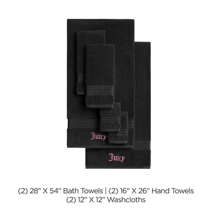 Juicy Couture Alyssa Luxury Juego de 6 Piezas-(2) Toallitas de baño y 2 Toallitas de baño Premium Negro