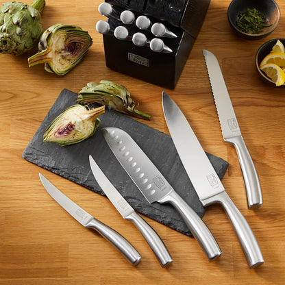 Chicago Cutlery Malden (16 piezas) Juego de bloques de cuchillos de cocina con bloque de madera y afilador integrado, asas contorneadas y juego de cuchillos de chef profesionales de acero inoxidable