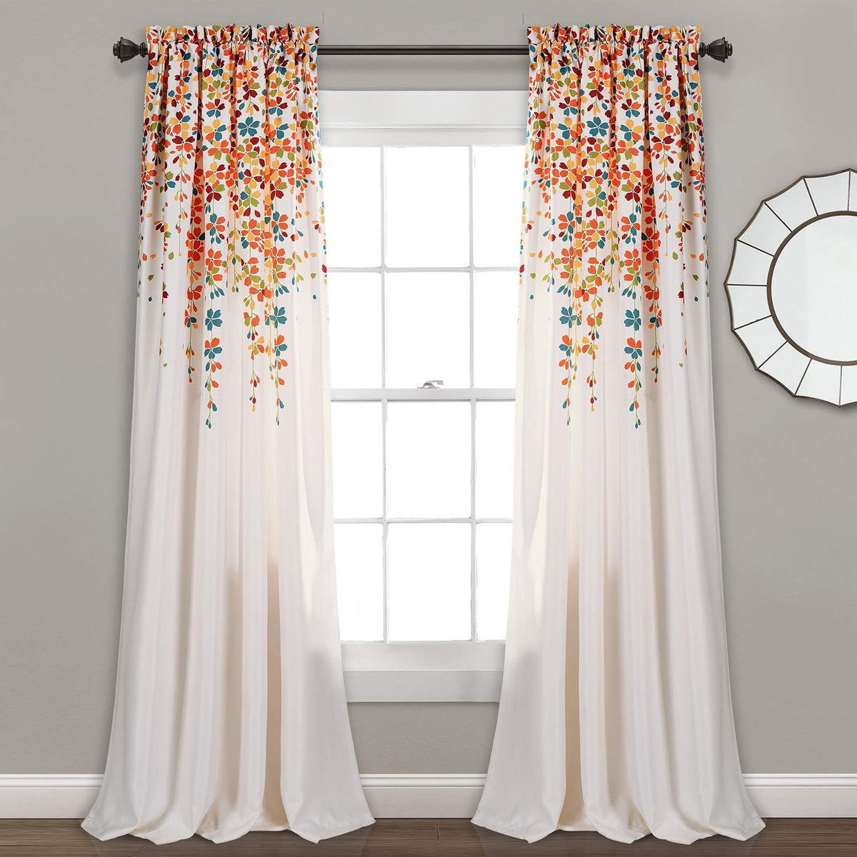 Lush Decor Cortinas Florales con Filtro de Luz, Azul Marino - 132.1An x 241.3Al cm (2 Paneles) - Turquesa y mandarina