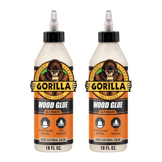 Gorilla Ultimate - Pegamento de madera impermeable, color de madera natural, 18 onzas (paquete de 2) - Impermeable para proyectos y reparaciones en interiores o exteriores